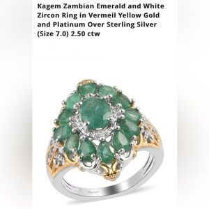 Zambian Emerald and White Zircon Ring in Yellow Gold and Silver Size 7  2.50 ctw